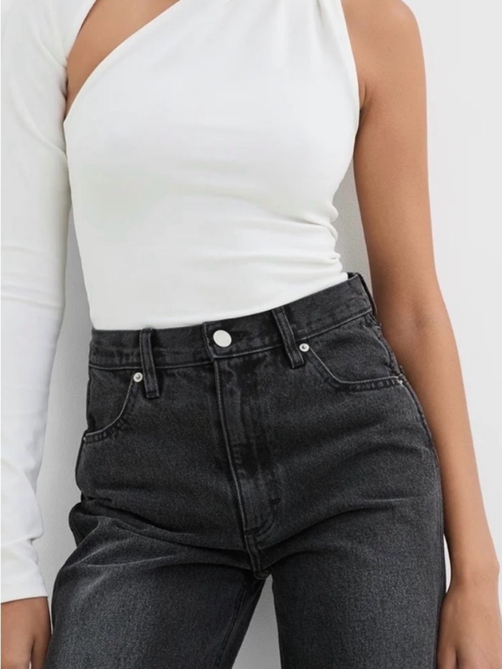 Marcella NYC ivory one shoulder top.